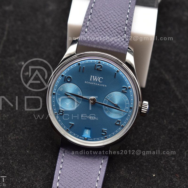 Portugieser Automatic 42mm SS APSF 1:1 Best Edition Ice Blue Dial on Purple Leather Strap A52011